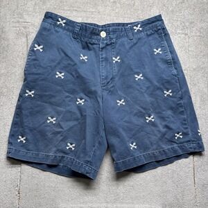 Vineyard Vines‎ Men's Blue Embroidered Fishbone Shorts Cotton Club 33 Nautical